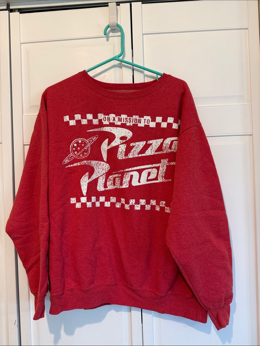 Disney Red Pizza Planet Graphic Crewneck Sweatshirt
